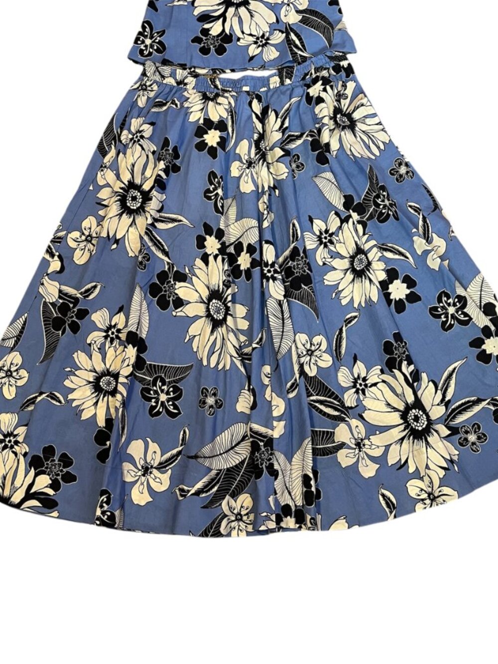 Zara ZW Collection Blue Floral Cotton Coord Set Top & Midi Skirt XL Summer NWT - Picture 3 of 8